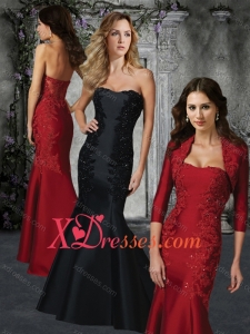 Mermaid Strapless Red Mother of Bride Dresses with Appliques and Beading