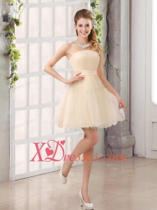 2021 A Line Belt Mini Length Bridesmaid Dress with Strapless