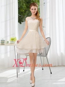 Bateau Belt Mini Length Bridesmaid Dress with Lace Up