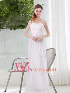 Ruching and Belt Sweetheart Empire White Bridesmaid Dresses