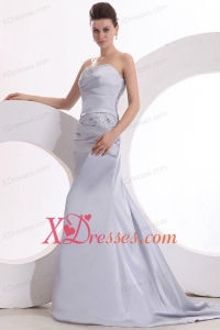 Beautiful Column Strapless Grey Brush Train Lace up Prom Dress with