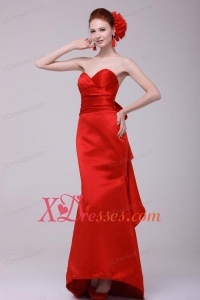 Column Sweethear Floor-length Taffeta Red Prom Dress with Ruching