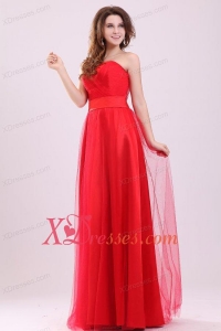 Cute Empire Sweetheart Red Floor-length Tulle Prom Dress with Ruching