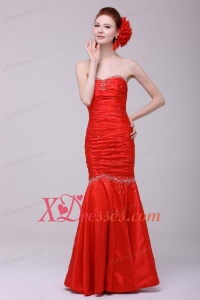 Mermaid Sweetheart Floor-length Beading Red Prom Dress with Lace Up