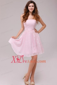 Baby Pink Strapless Knee-length Empire Prom Dress for Cocktail Party