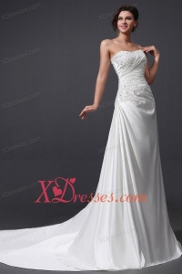 Elegant Column Strapless Ruching and Appliques Wedding Dress with Court Train