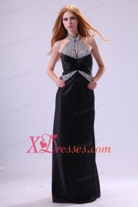 Fashionable Black Column Halter Top Neck Prom Dress with Beading