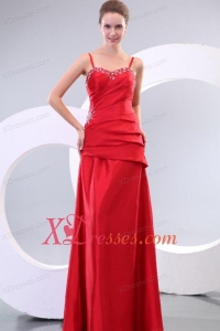Inexpensive Column Straps Floor-length Beading and Ruching Lace Up Prom Dress in Red