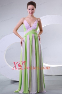 Spaghetti Straps Empire Multi-color Chiffon Prom Dress with Ruche