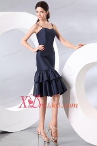 Column Spaghetti Straps Taffeta Navy Blue Prom Dress