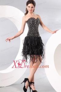 Column Sweetheart Black Beading and Ruffles Prom Dress for Party