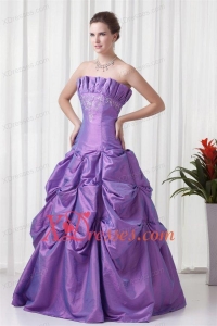 Strapless Appliques and Pick-ups Taffeta Lilac Quinceanera Dress
