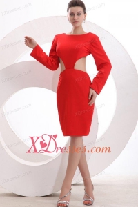 Wine Red Scoop Long Sleeves Knee-length Prom Dress