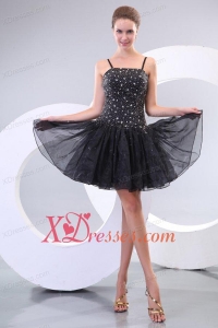 A-line Sapghetti Straps Beading Black 2019 Prom Dress