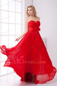 Elegant Strapless Red Empire Pleat Chiffon Prom Dress with Bowknot