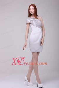 Gray One Shoulder Beading and Ruching Short Prom Dress