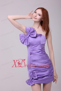 Column Lavender Strapless Bows Mini-length Prom Dress