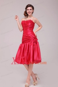 Red Strapless Appliques and Ruching Prom Dress