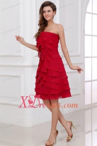 Wine Red Empire Strapless Prom Dress with Ruffled Layers