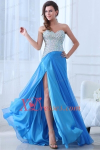 Empire Blue Sweetheart Beading High Slit Chiffon Prom Dress