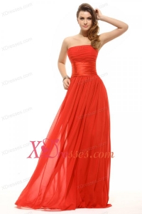 Empire Orange Red Strapless Ruching Floor-length Prom Dress
