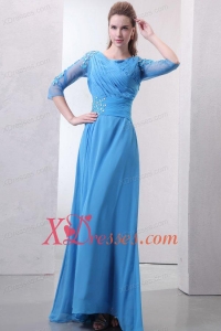Empire Scoop Appliques with Beading 3/4 Sleeves Teal Prom Dress