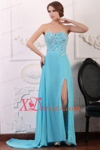 Sweetheart Beading and High Silt Chiffon Aqua Blue Prom Dress