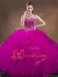 Classic Made Beaded and Ruffled Quinceanera Gowns in Hot Pink