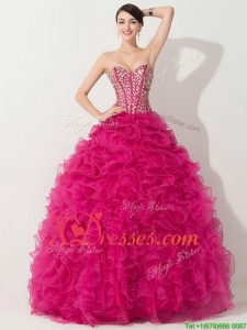 Classic Hot Pink Quinceanera Gown with Beading and Ruffles