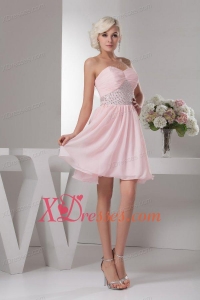 Sweet Empire Sweetheart Pink Mini-length Beading Chiffon Prom Dress