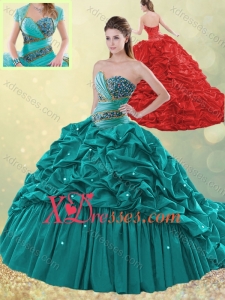 Lovely Brush Train Taffeta Bubble Quinceanera Dress in Turquoise