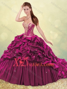 Lovely Brush Train Teal Quinceanera Dress with Beading and Bubbles