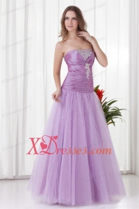 2020 A-line Strapless Lilac Beading Tulle Prom Dress with Lace Up