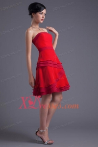 A-line Red Strapless Mini-length Chiffon Ruching Prom Dress