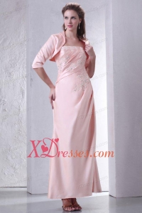 Baby Pink Strapless Column Ankle-length Prom Dress with Appliques