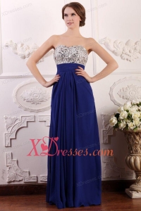 Blue Sweetheart Empire Chiffon Beaded Decorate Brust Prom Dress
