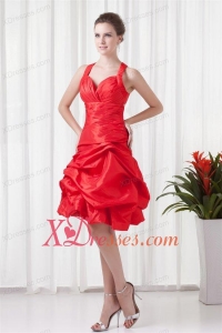 Cheap A-line Straps Knee-length Pick-ups Criss Cross Red Prom Dress
