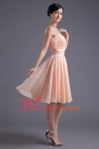 Elegant Empire Strapless V-neck Knee-length Chiffon Champagne Prom Dress with Beading