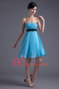 Empire Strapless Chiffon Aqua Blue Knee-length Prom Dress