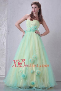 Sweetheart Yellow and Blue A-line Hand Made Flowers and Beading Prom Dress