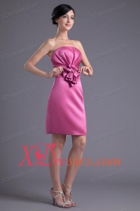Column Strapless Rose Pink Ruching Taffeta Mini-length Prom Dress