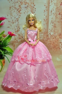 Lovely Baby Pink Straps Applqiues Party Clothes Fashion Dress for Noble Barbie