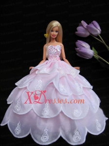 New Ruffled Layeres Baby Pink Handmade Summer Wear Dress Clothes Gown For Barbie Doll