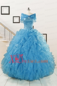 Hot Sell Blue Quinceanera Dresses With Beading and Ruffles