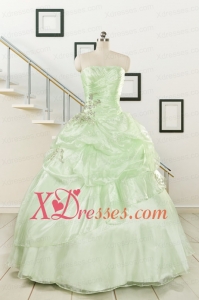 2021 Cheap Beading Strapless Yellow Green Quinceanera Gowns