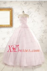 2021 Pretty Appliques Light Pink Quinceanera Dresses