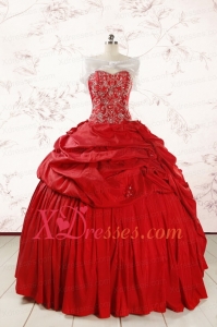 2021 Puffy Sweetheart Beading Quinceanera Dresses in Red