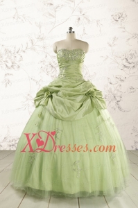 2021 Sweetheart Beading Quinceanera Dress in Yellow Green