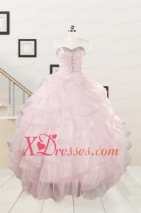 2021 Cute Baby Pink Quinceanera Dresses with Beading and Ruffles