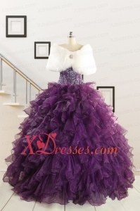 2021 Luxurious Beading and Ruffles Quinceanera Dresses in Purple